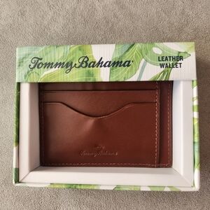 Tommy Bahama wallet men's brown cognac 100% leather slim flat cardholder new $75